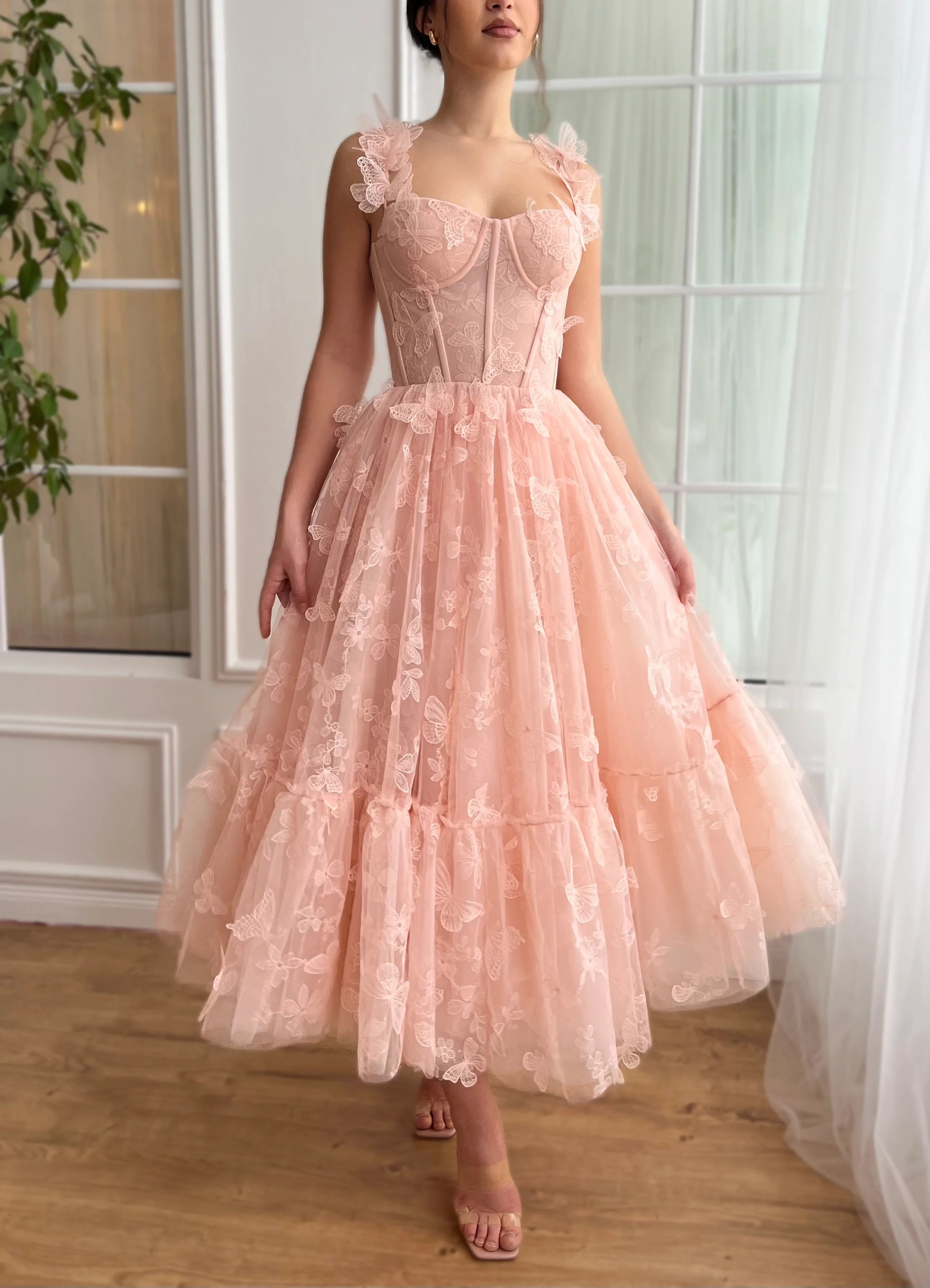 3D Butterfly Gown Rosette Corset Dress Cute A-Line Prom Dress