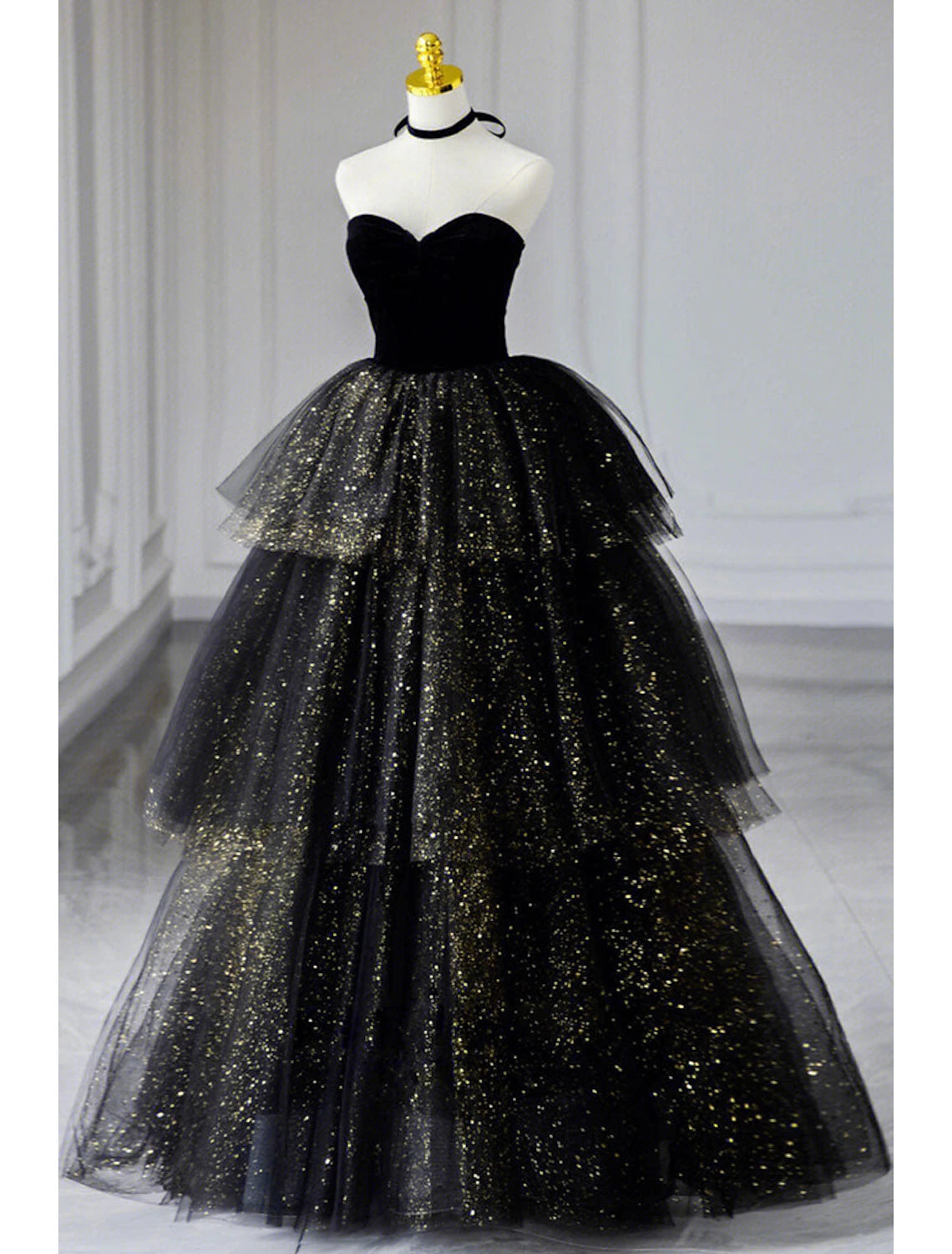 A-Line Prom Dresses Black Dress Dress Formal Birthday Floor Length Sleeveless Strapless Tulle with Ruched Sequin