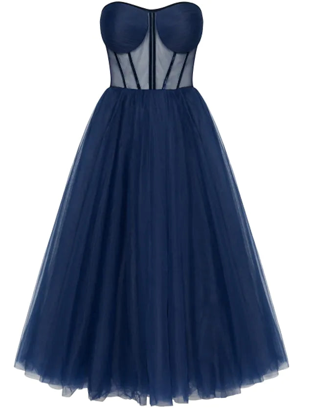 Cocktail Dresses Party Dress Wedding Guest Tea Length Sleeveless Sweetheart Tulle with Pleats