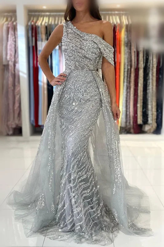 One Shoulder Mermaid Beading Long Prom Dress Formal Party Dress,DP1470