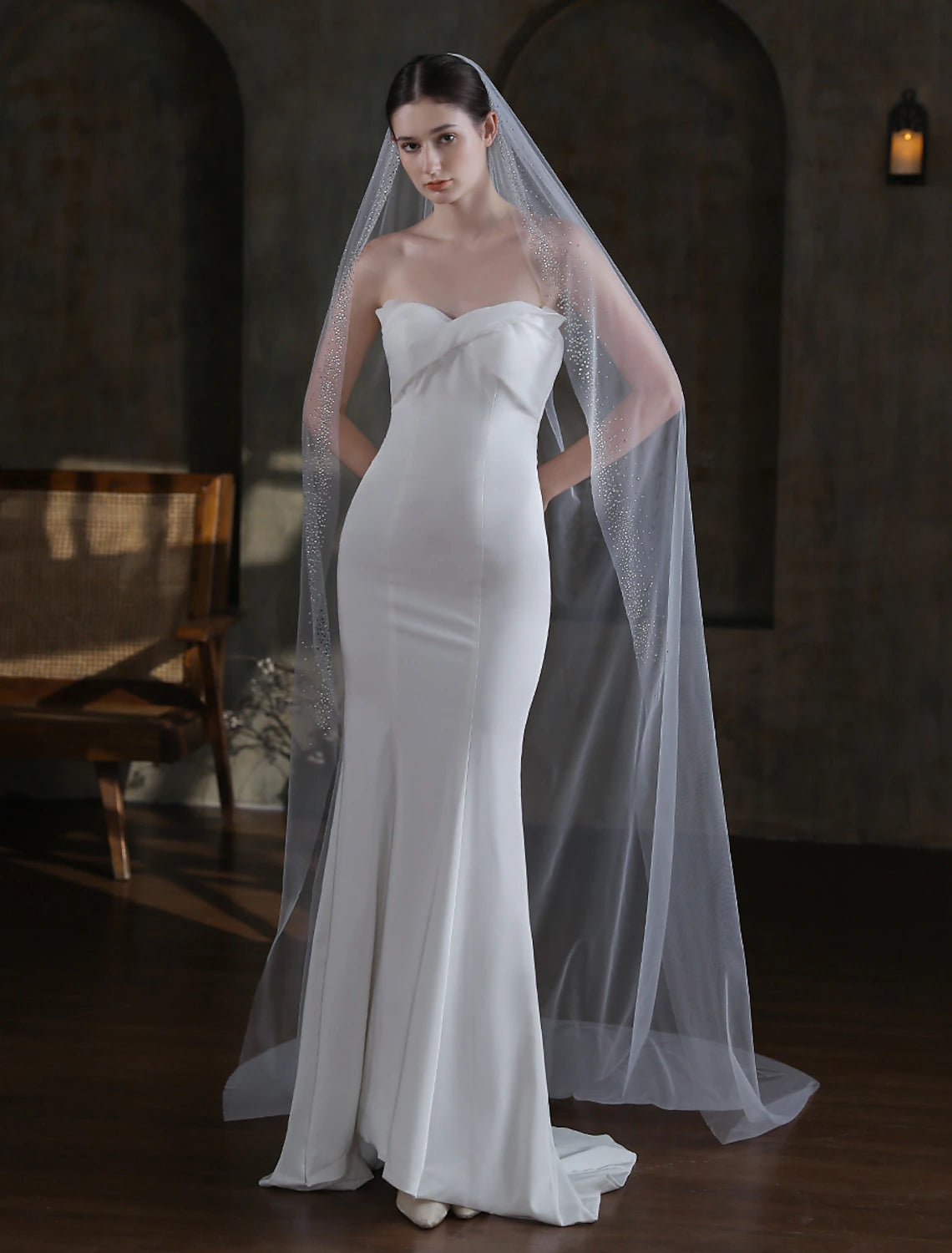 One-tier Luxury Wedding Veil Cathedral Veils with Sparkling Glitter Tulle