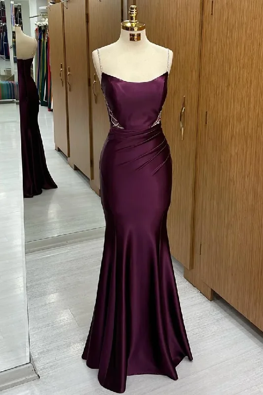 Plum Scoop Neck Lace-Up Mermaid Long Formal Dress,DP1317