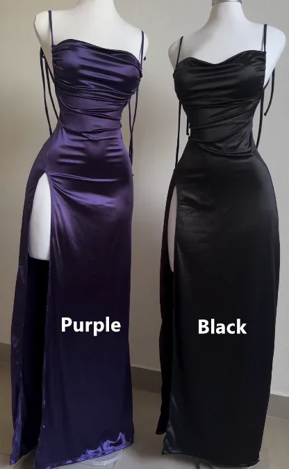 Purple Straps Backless Satin Long Party Dress Evening Dress, DP2787