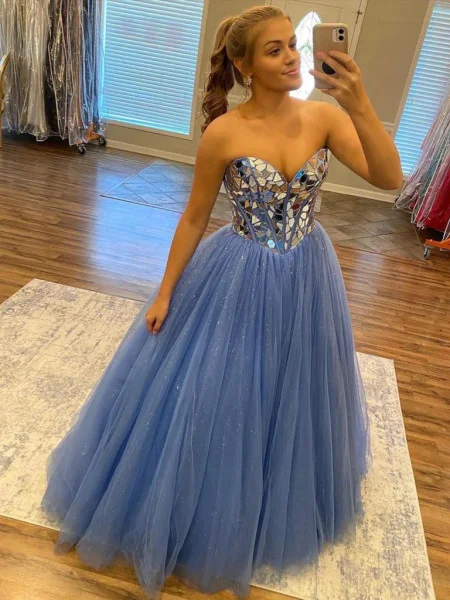 Sweetheart Blue Party Dress Strapless A-Line Evening Gown, DP2255