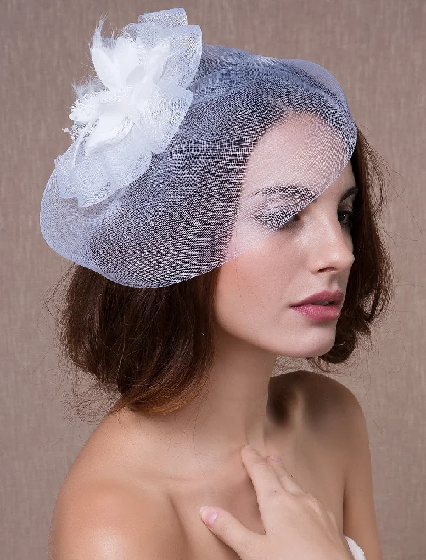 Wedding Fascinator Tulle Beaded Organza Fascinators Hats Headwear Clip Vintage Elegant with Feathers