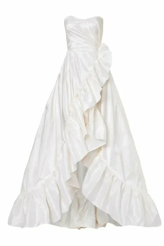 White Strapless A-Line Ruffles Long Party Dress Birthday Ball Gown DP3831