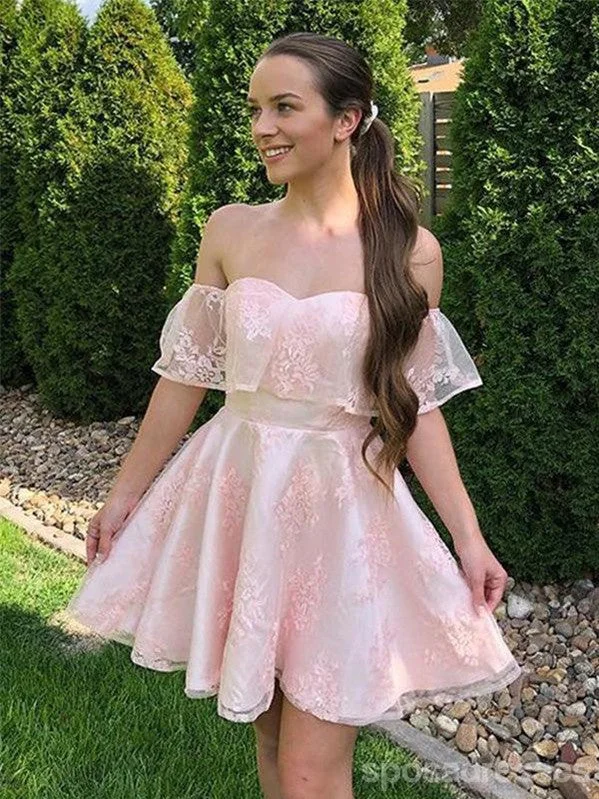 Cute Pink A-line Off Shoulder Mini Short Prom Homecoming Dresses,Party Dress,CM1018