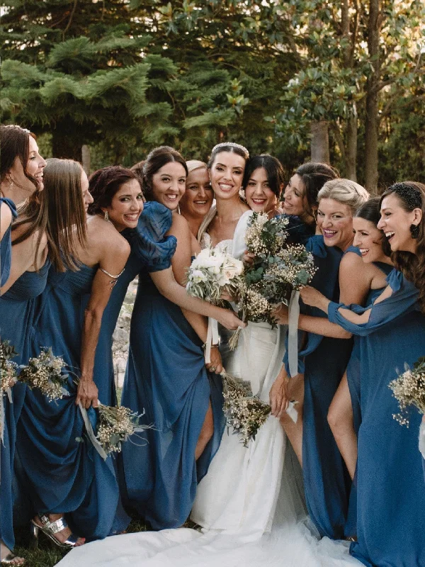 Dusty Blue and Navy Bridesmaid Gowns