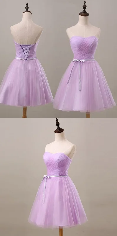 Lavender homecoming Dress, Sweetheart Party Dress, Ruched with Sash Bridesmaid Dress c3464