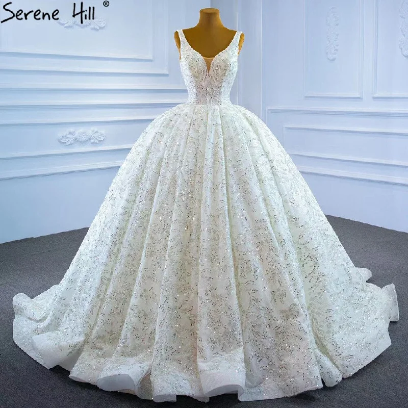 Serene Hill Luxury White Beading Wedding Dresses Gowns 2024 Sparkle Sleeveless Ball Gown Bridal Dress HM67254 Custom Made