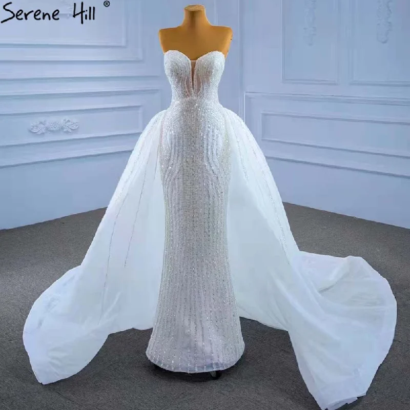 Serene Hill White Detachable Train Mermaid Wedding Dresses 2024 Beaded Luxury Bride Gowns HM67404 Custom Made