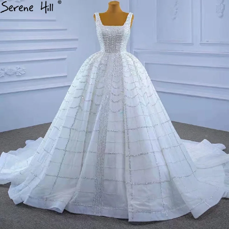 Serene Hill White Luxury Lace Up Wedding Dresses 2024 Beaded High-end Sexy Bride Gowns HM67377 Custom Made