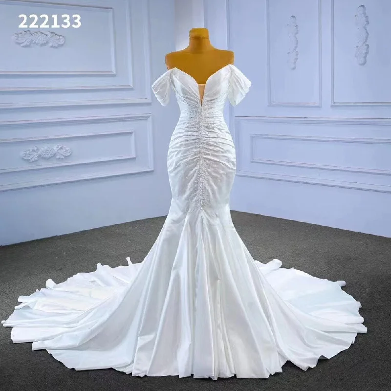 Serene Hill White Mermaid Sexy Off Shoulder Lace Up Beaded Bride Gowns Wedding Dress 2024 High End Custom Made HM222133