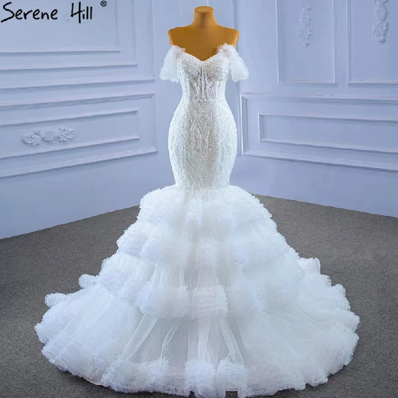 Serene Hill White Sweetheart Sexy Wedding Dresses 2024 Luxury Beaded Ruffles Bride Gowns HM67347 Custom Made