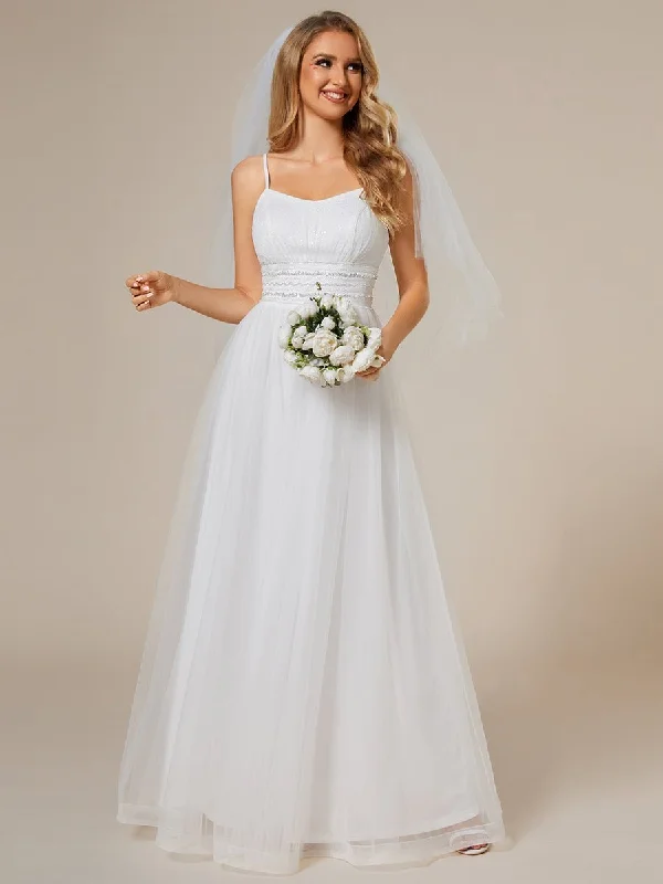 Arline thin strap tulle wedding gown in ivory