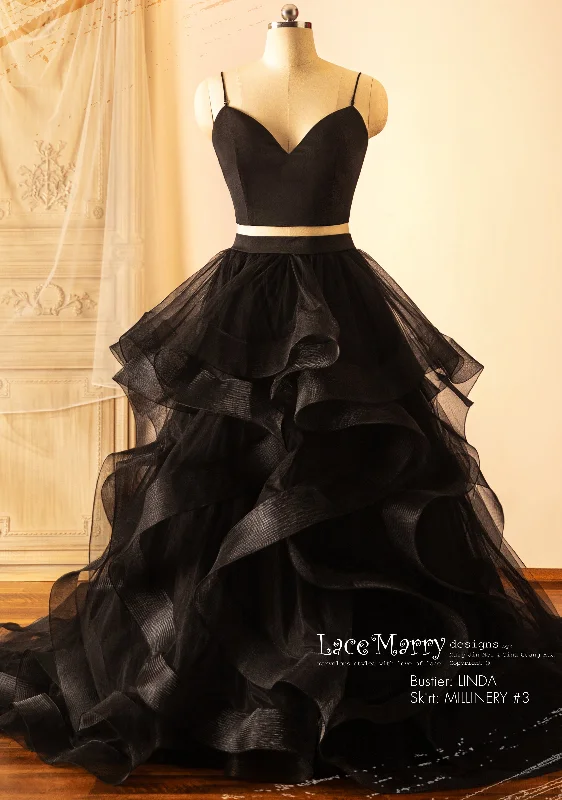 Black Wedding Dress with V Neck Separate Plain Bustier