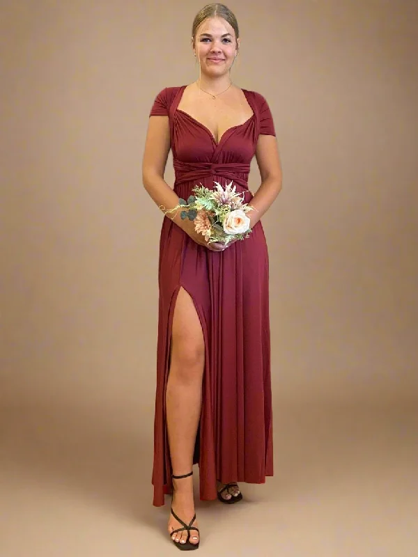 Burgundy Red Convertible Infinity bridesmaid dress with split Express NZ Wide