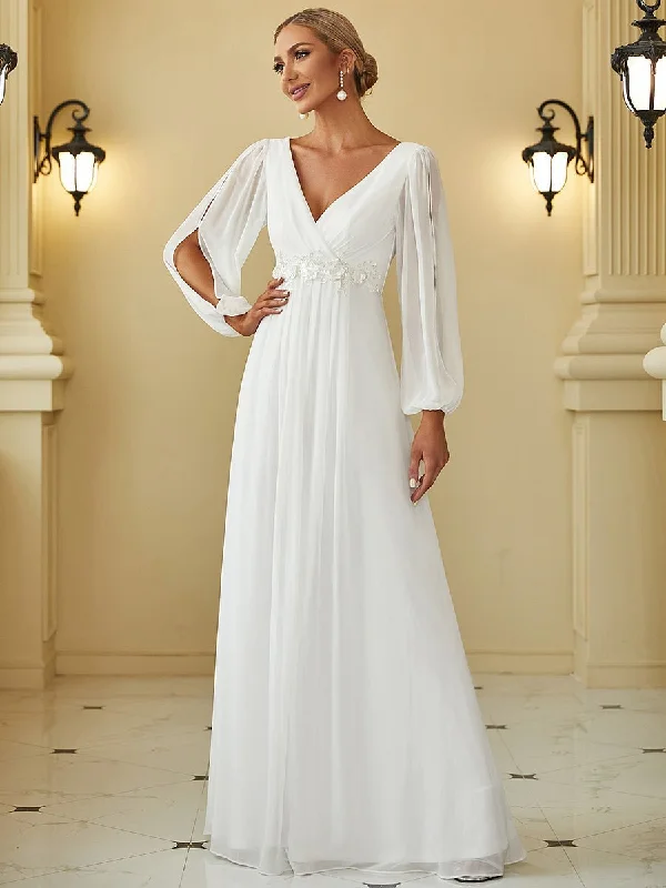 Amanda long sleeved chiffon wedding dress in Ivory