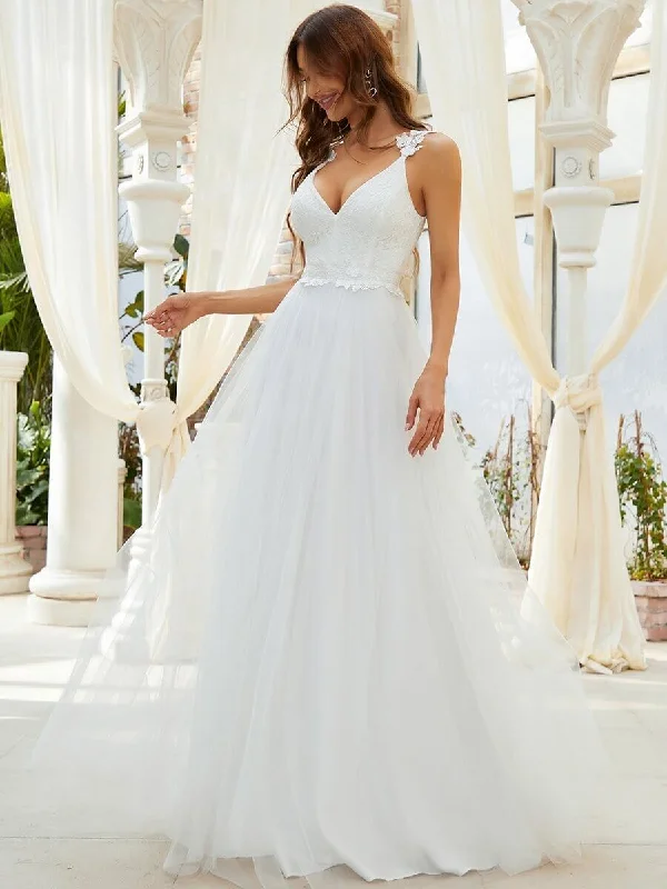 Elizabeth double V neck Wedding dress in ivory