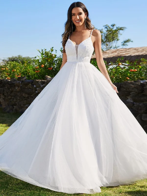 Emily ivory soft tulle beaded wedding gown