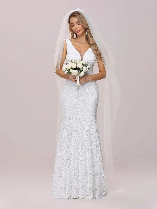 Heatherly full lace V neck fishtail wedding dress in ivory