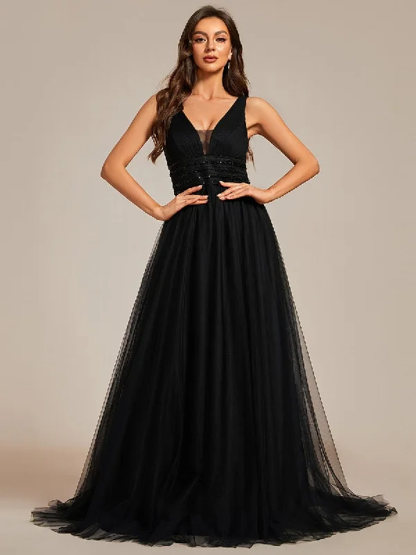 Jillian v neck backless soft tulle wedding dress in black