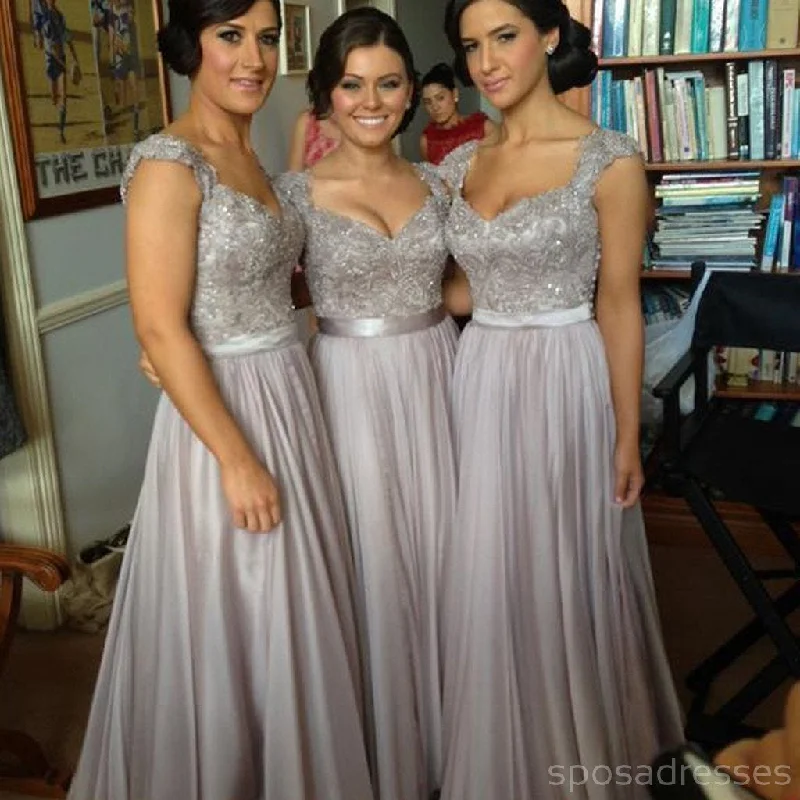 Long formal grey lace elegant a-line floor-length Bridesmaid Dresses, WG02