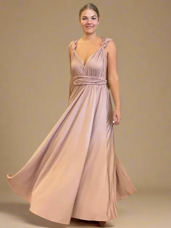 Taupe Convertible Infinity bridesmaid dress with split Express NZ wide