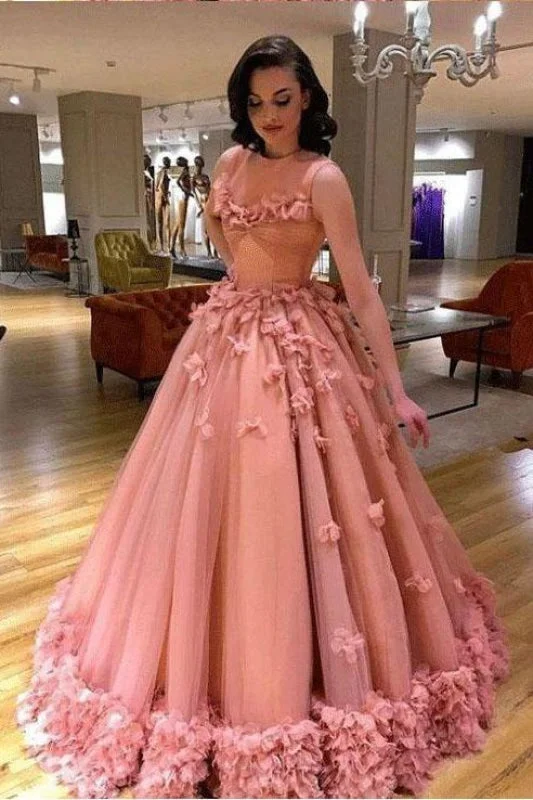 Luxury Tulle Sleeveless Ball Gown Prom Dress with Flowers Princess Wedding Dresses