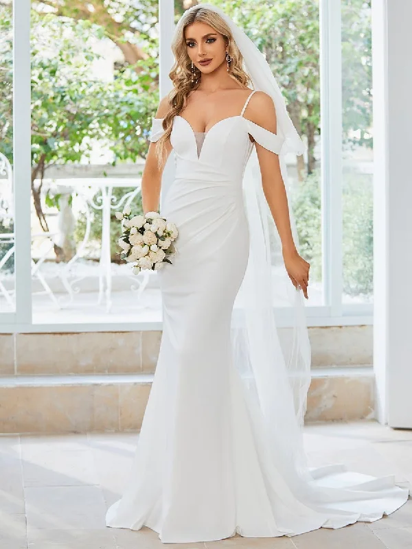 Marama ivory off shoulder thin strap wedding gown