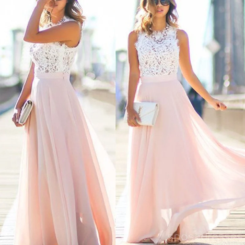 Online Junior Unique Long Dress Formal Blush Pink Chiffon Bridesmaid Dresses, WG03