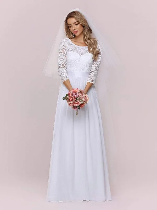 Pricilla sleeved lace and chiffon plus size wedding dress in white