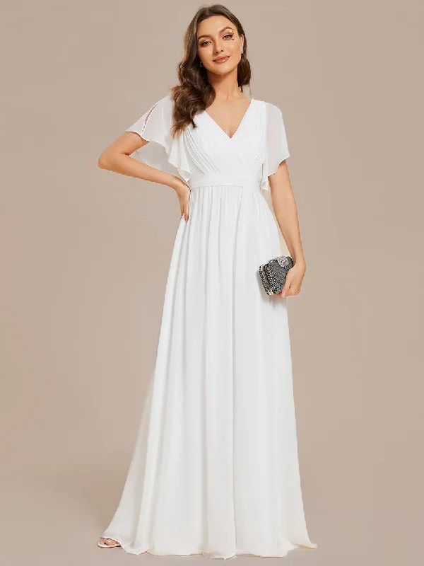 Reena Ivory chiffon wedding dress with sleeve and waist tie