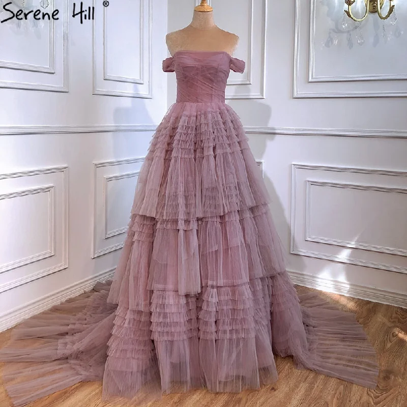 Serene Hill Pink Off Shoulder Wedding Dresses 2024 Tiered Sexy Simple High Quality Bridal Gowns HM67120 Custom Made