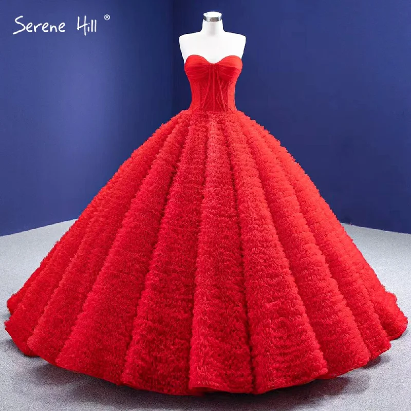 Serene Hill Red Ruffles High-end Wedding Dresses 2024 Lace Up Simple Sexy Bride Gowns HM67301 Custom Made