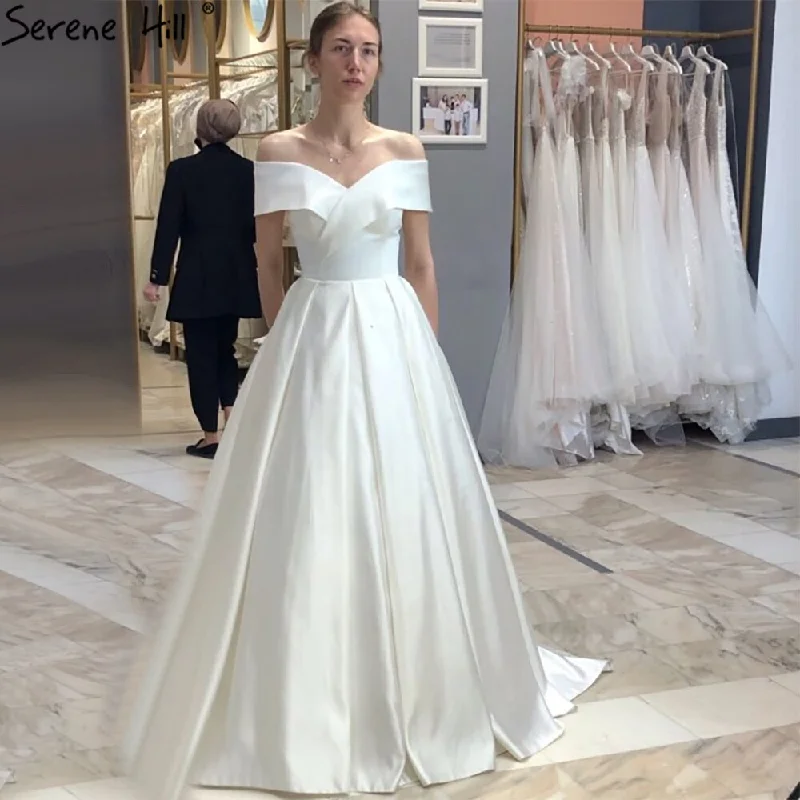 Serene Hill Satin Ivory A-Line Wedding Dresses 2024 Sweetheart Simple Sexy Bridal Gowns HA2509 Custom Made