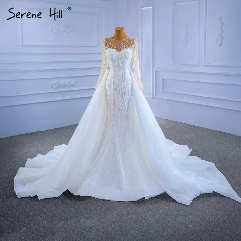 Serene Hill White Detachable Skirt Wedding Dresses 2024 Mermaid Elegant Luxury Bride Gowns HM67315 Custom Made