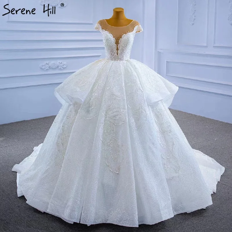 Serene Hill White Luxury High-end  Wedding Dresses 2024 Beaded Pearl Lace Up Bride Gowns HM67306 Custom Made