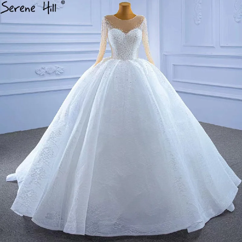 Serene Hill White Luxury High-end Wedding Dresses 2024 Beaded Pearls Sparkle Bride Gowns HM67293 Custom Made