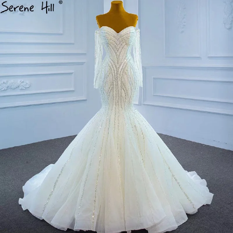 Serene Hill White Luxury Mermaid Wedding Dresses 2024 Elegant Beading Pearls Sexy Bridal Gowns HM67242