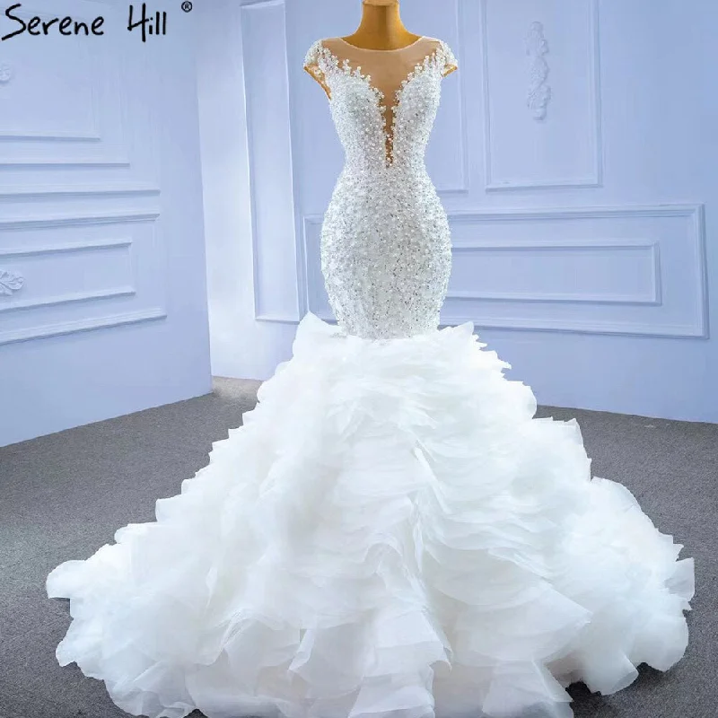 Serene Hill White Luxury Mermaid Wedding Dresses Gowns 2024 Elegant Beaded Ruffles Bridal Dress HM67291