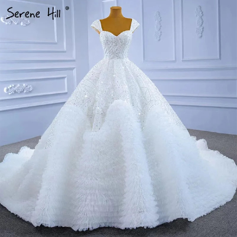 Serene Hill White Luxury Sexy Wedding Dresses 2024 Ruffles Beaded High-end Bride Gowns HM67321 Custom Made