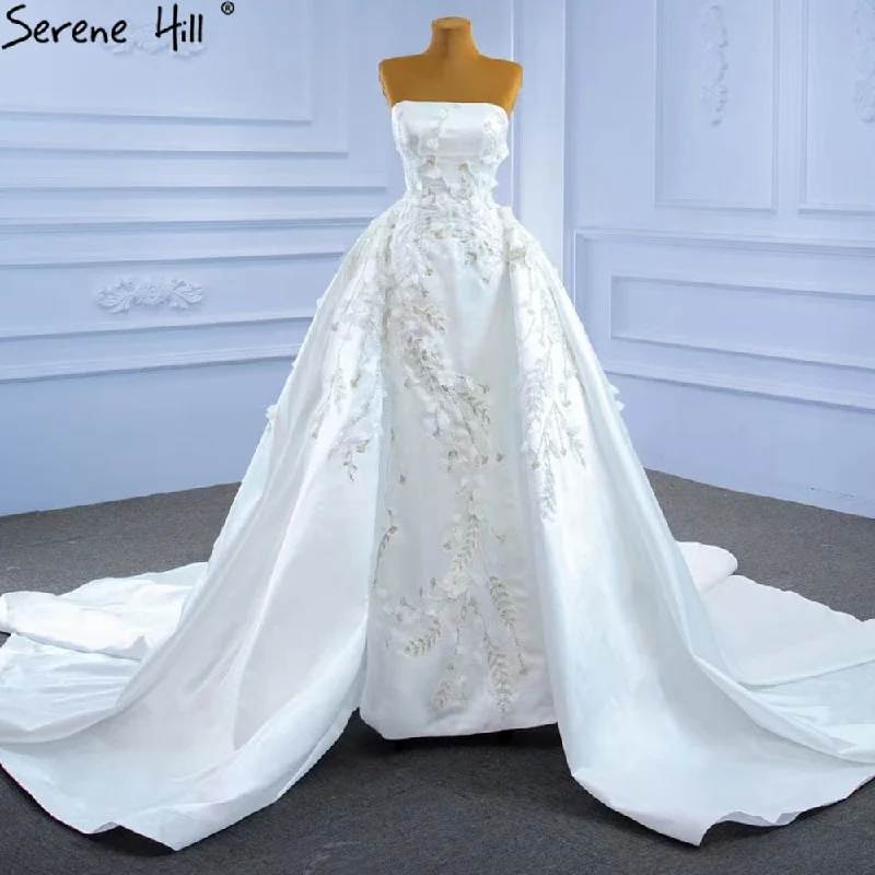 Serene Hill White Mermaid Overskirt Wedding Dresses 2024 Elegant Flowers Beaded Bride Gowns HM67282 Custom Made