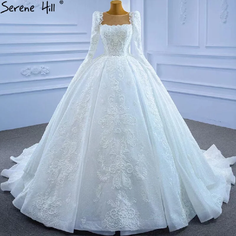 Serene Hill White Muslim Lace Beaded Wedding Dresses 2024 Luxury High-end Ball Gown Bridal Dress HM67258 Custom Made