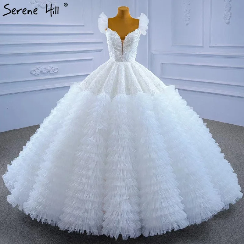 Serene Hill White Ruffles Lace Wedding Dresses 2024 High-end Sexy Sleeveless Bride Gowns HM67313 Custom Made