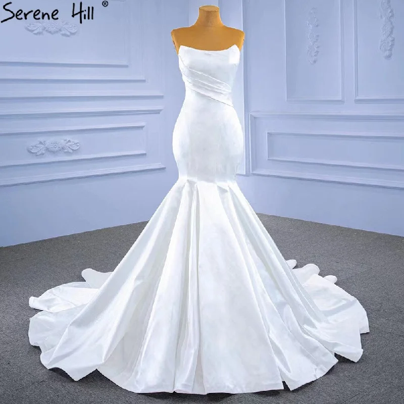 Serene Hill White Satin Mermaid Wedding Dresses 2024 Simple Elegant Sexy Bride Gowns HM67297 Custom Made