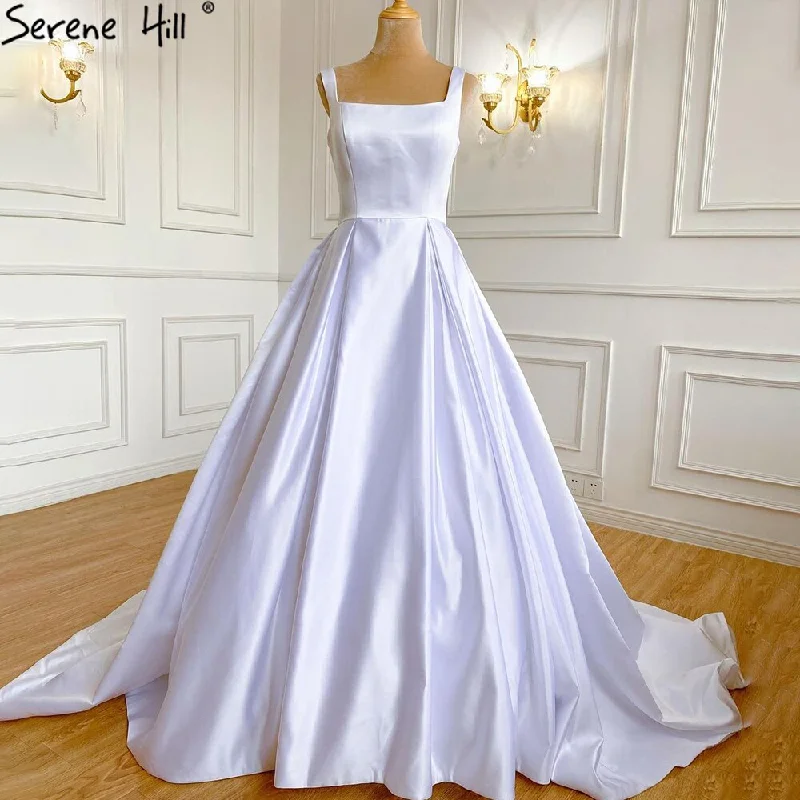 Serene Hill White Satin Sexy Wedding Dresses 2024 Sleeveless Simple Lace Up Bridal Gowns HA2503A Custom Made