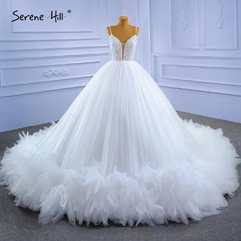 Serene Hill White Spaghetti Strap Wedding Dresses 2024 Simple Sexy High-end Bride Gowns HM67303 Custom Made