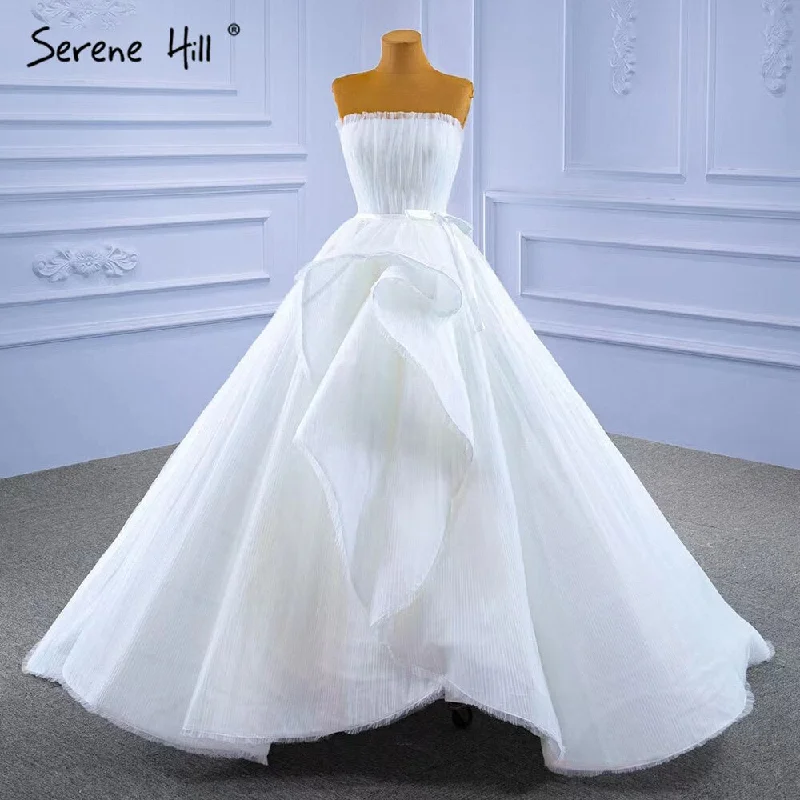 Serene Hill White Srtaplee Sexy Wedding Dresses 2024 Simple Lace Up High-end Bride Gowns HM67302 Custom Made