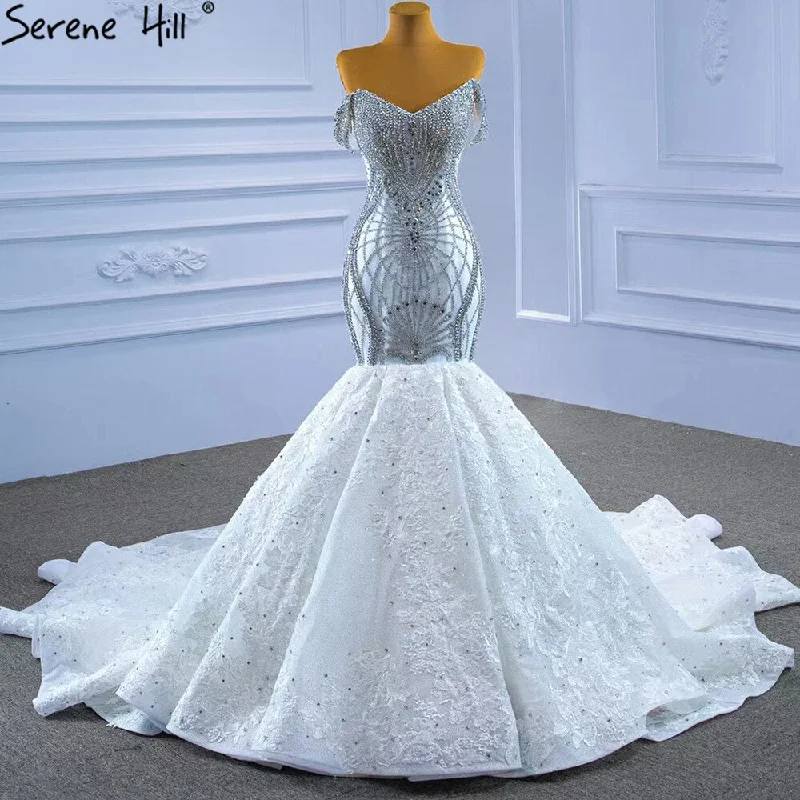 Serene Hill Wit Kralen Diamond Wedding Dresses 2024 Mermaid Elegant Luxe Bruid Toga HM67385 Custom Made